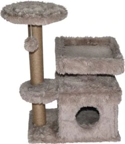 Topmast Krabpaal Fluffy Langhaar – Malmö – Beige – 72 X 39 X 87 Cm – Made In EU – Krabpaal Voor Katten – Met Kattenhuis – Sterk Sisal Touw