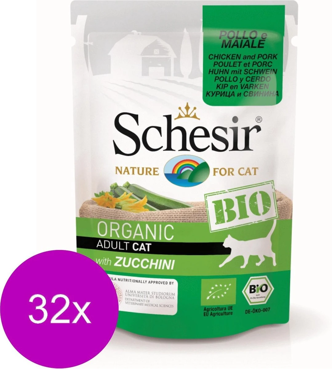 Schesir Kat Bio Pouch 85 G – Kattenvoer – 32 X Kip&Varken&Courgette 1 Schesir Kat Bio Pouch 85 G – Kattenvoer – 32 X Kip&Varken&Courgette