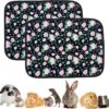 Strooiselmat Voor Knaagdieren – Fleece – 60x45cm – Roosjes – Wasbaar – Antislip – 4 Laags – Set Van 2