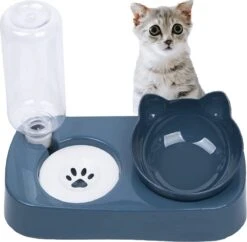 Verhoogde Kattenbak 2-in-1 Kattenvoerbak Met Waterdispenser Katten, Kattenbakset 15° Kantelbaar Met Automatische Waterfles Voor Kleine En Middelgrote Honden En Katten
