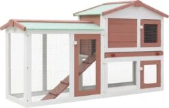 VidaXL Konijnenhok Voor Buiten Groot 145x45x85 Cm Hout Bruin En Wit