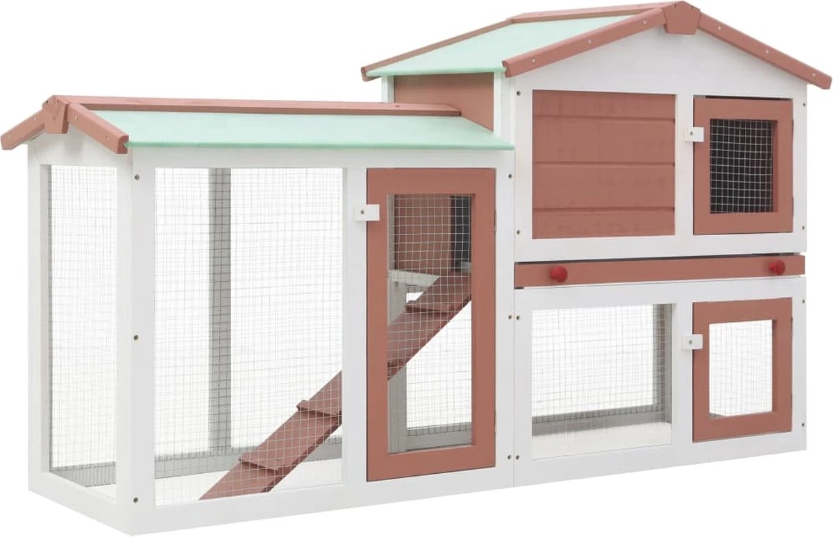 VidaXL Konijnenhok Voor Buiten Groot 145x45x85 Cm Hout Bruin En Wit 1 VidaXL Konijnenhok Voor Buiten Groot 145x45x85 Cm Hout Bruin En Wit
