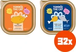 Tommie The Cat – Kattenvoer Natvoer – Verse Stukjes In Saus Mix Smaken – Voordeel Verpakking – 32 Stuks – 85 Gram Per Stuk – Zonder Suiker En Graanvrij
