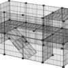 Furnibella – Kooi, 36 Platen, 2 Niveaus, 143 X 71 X 73 Cm, Box Voor Kleine Dieren En Cavia’s, Incl. Rubberen Hamer, Voor Binnen, Verstelbaar, Individueel Te Monteren, Zwarte LPI02H