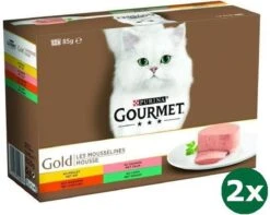 Gourmet Gold 12-pack Fijne Mousse Kattenvoer 2x 12×85 Gr