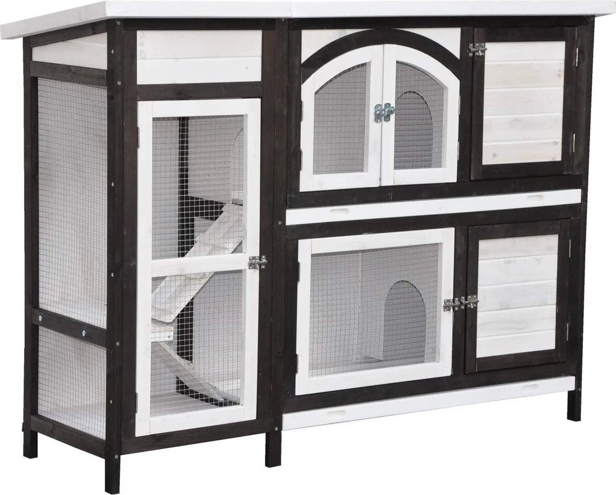 Bobby’s Konijnenhok XL – Zwart Wit – Naturel – Konijnenhok Voor Buiten – Meerdere Uitgangen – 2 Verdiepingen – Knaagdieren – Huisdieren – 138 X 48 X 109 Cm 1 Bobby’s Konijnenhok XL – Zwart Wit – Naturel – Konijnenhok Voor Buiten – Meerdere Uitgangen – 2 Verdiepingen – Knaagdieren – Huisdieren – 138 X 48 X 109 Cm