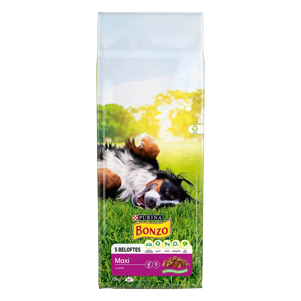 Bonzo Maxi Met Rund Hondenvoer – Dubbelpak: 2 X 15 Kg