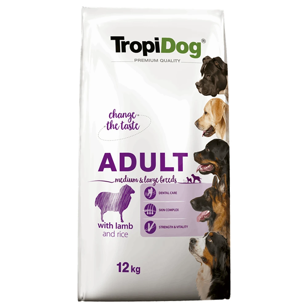 2x 12kg Tropidog Premium Adult Medium & Large Lam & Rijst Hondenvoer Droog