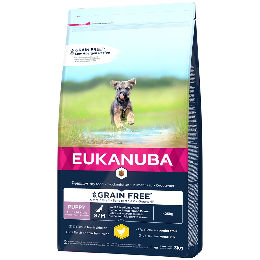 2x3kg Eukanuba Grain Free Puppy Small / Medium Breed Kip Hondenvoer Droog