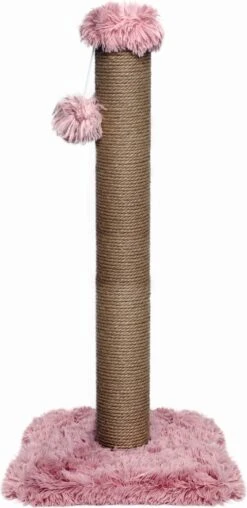 Topmast Krabpaal Fluffy Big Pole – Roze – 39 X 39 X 80 Cm – Made In EU – Krabpaal Voor Katten – Sterk Sisal Touw – Met Kattenspeeltje