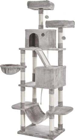 Rootz Krabpaal – Krabpaal – Kattenholen – Hangmat – Grijs – Beige – Hangmat – 7 Niveaus – 60 X 50 X 206 Cm