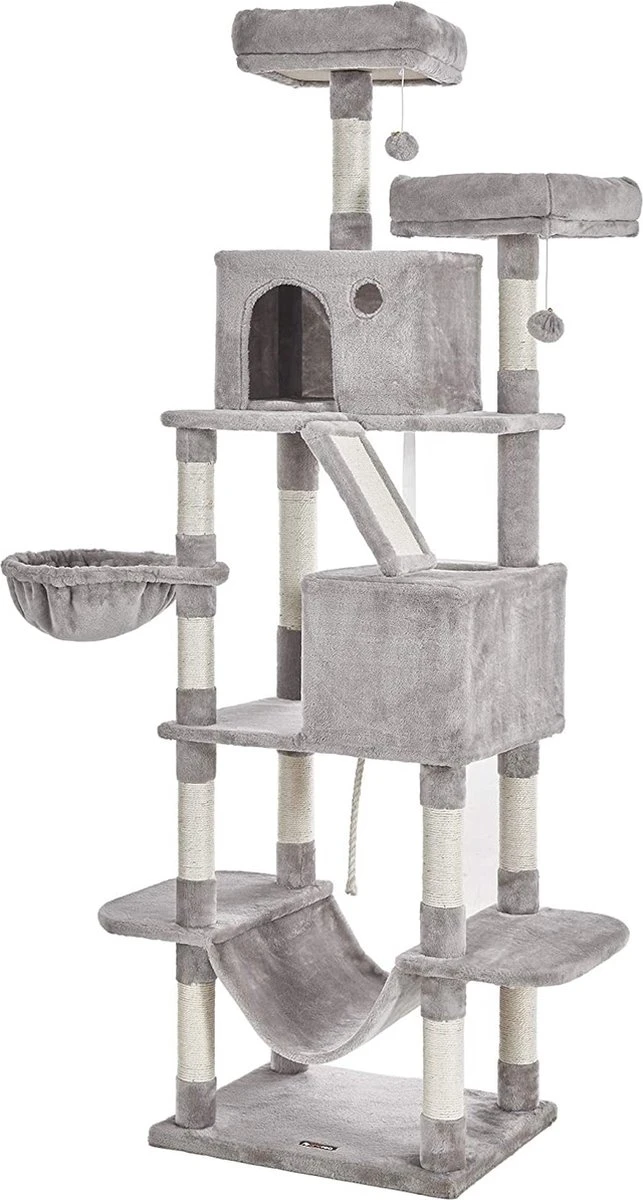 Rootz Krabpaal – Krabpaal – Kattenholen – Hangmat – Grijs – Beige – Hangmat – 7 Niveaus – 60 X 50 X 206 Cm