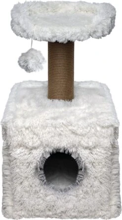 Topmast Krabpaal Fluffy Lima – Wit – 39 X 39 X 72 Cm – Made In EU – Krabpaal Voor Katten – Met Kattenhuis – Sterk Sisal Touw