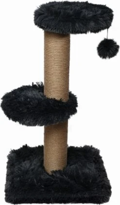 Topmast Krabpaal Fluffy Merida – Zwart – 34 X 34 X 67 Cm – Made In EU – Krabpaal Voor Katten – Sterk Sisal Touw – Met Kattenballetje