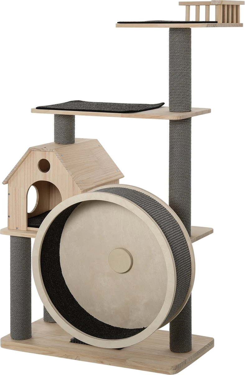 PawHut Kattenboom Met Loopwiel Krabpaal Met 4 Verdiepingen Kattenhuis Met Sisalpalen Massief Hout D30-303 1 PawHut Kattenboom Met Loopwiel Krabpaal Met 4 Verdiepingen Kattenhuis Met Sisalpalen Massief Hout D30-303
