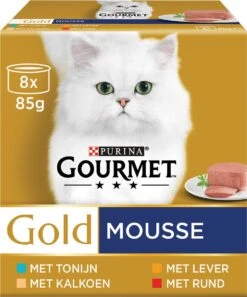 Gourmet Gold Mousse – Kattenvoer Natvoer – Met Tonijn, Lever, Kalkoen, Rund – 48 X 85 G